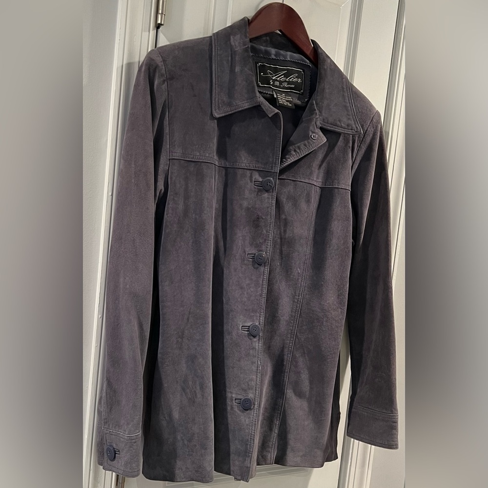 Atelier By B Thomas 100% Genuine Suede Leather Jacket Button Lined